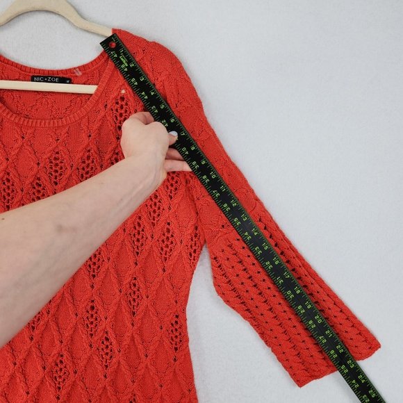 Nic+Zoe Sweater Womens Extra Large Orange Open Knit Pullover Dolman Casual - Picture 9 of 13